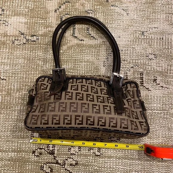 Fendi Zucchino Bauletto Shoulder Bag in Brown and Tan - Picture 5 of 13